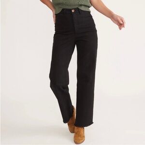 MARINE LAYER Full Length Raw Edge Bridget Pants Women 6 Black Wide Leg High Rise